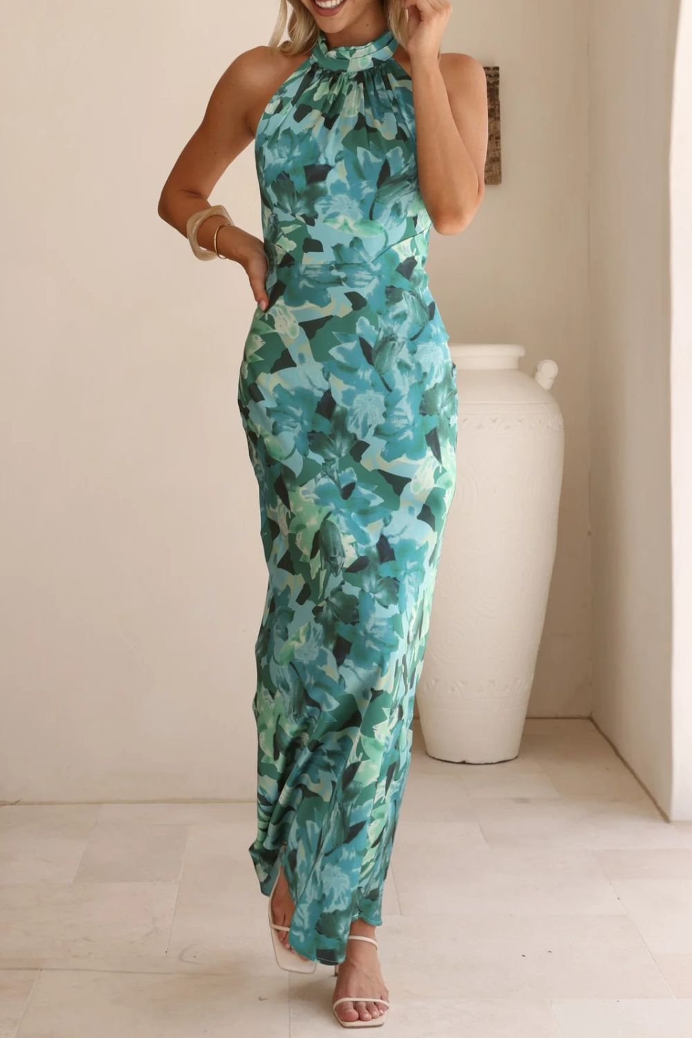 Floral Print Halter Neck Maxi Dress  Shop One Place