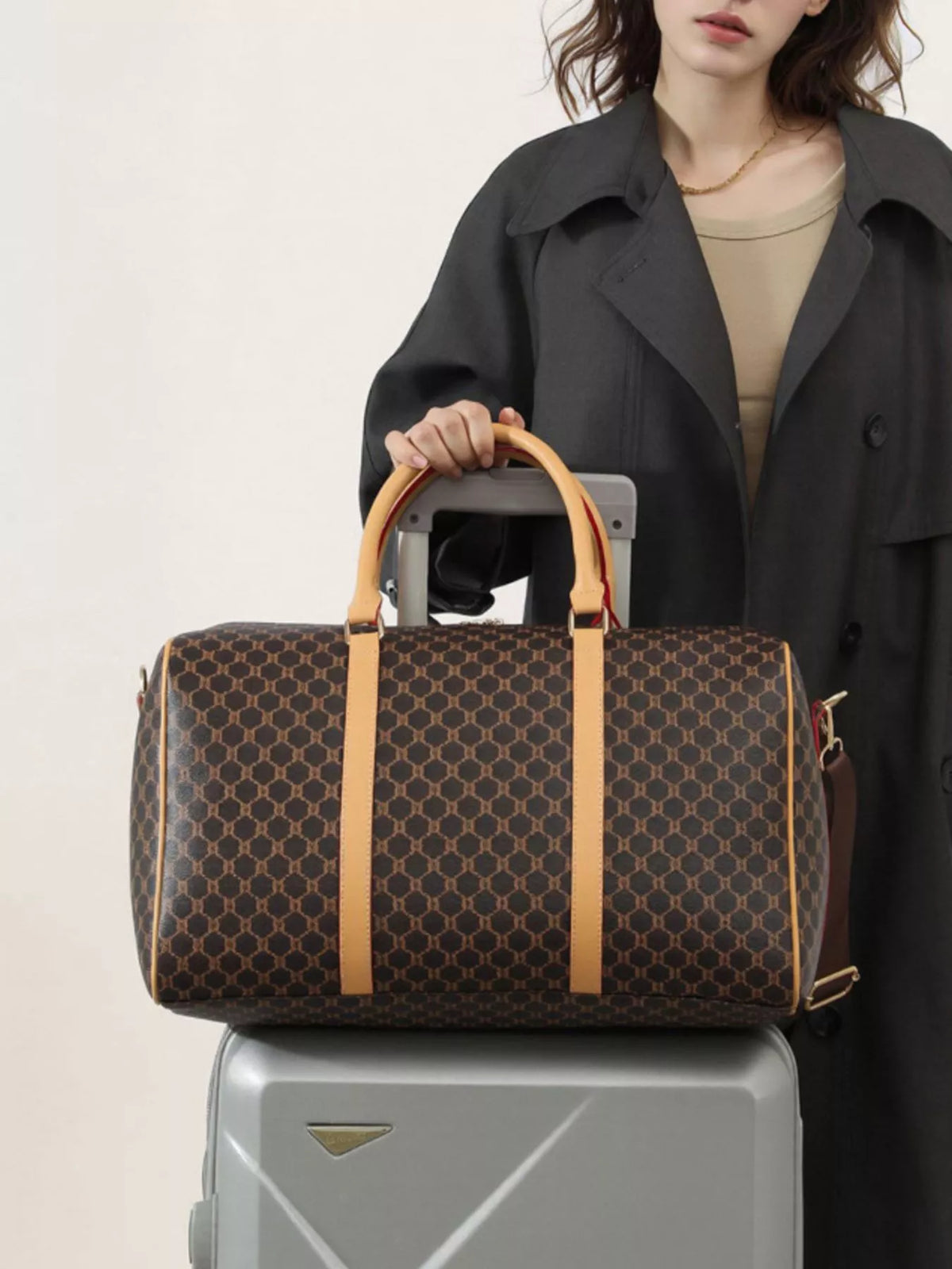 Patterned Vegan Leather Travel Duffle Bag