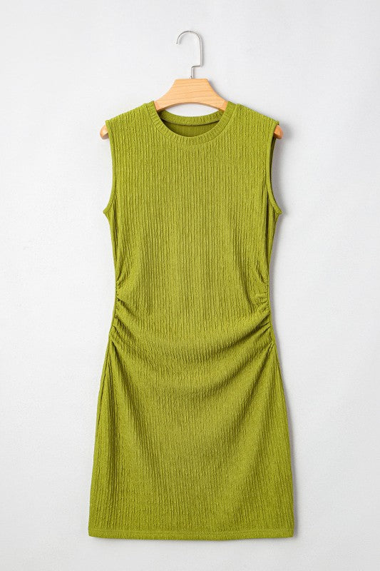 Textured Ruched Side Bodycon Tank Dress  Shop One Place