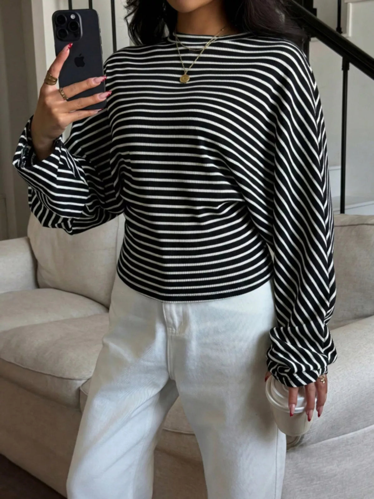 Women's Striped Batwing Sleeve T-Shirt – view 5