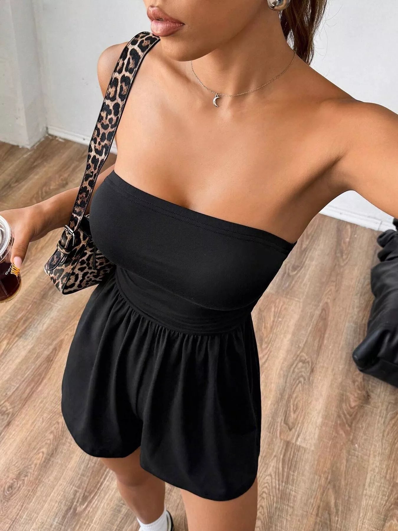 Strapless Ruched Waist Romper – Stretchy Cotton Blend Women’s Playsuit  Shop One Place