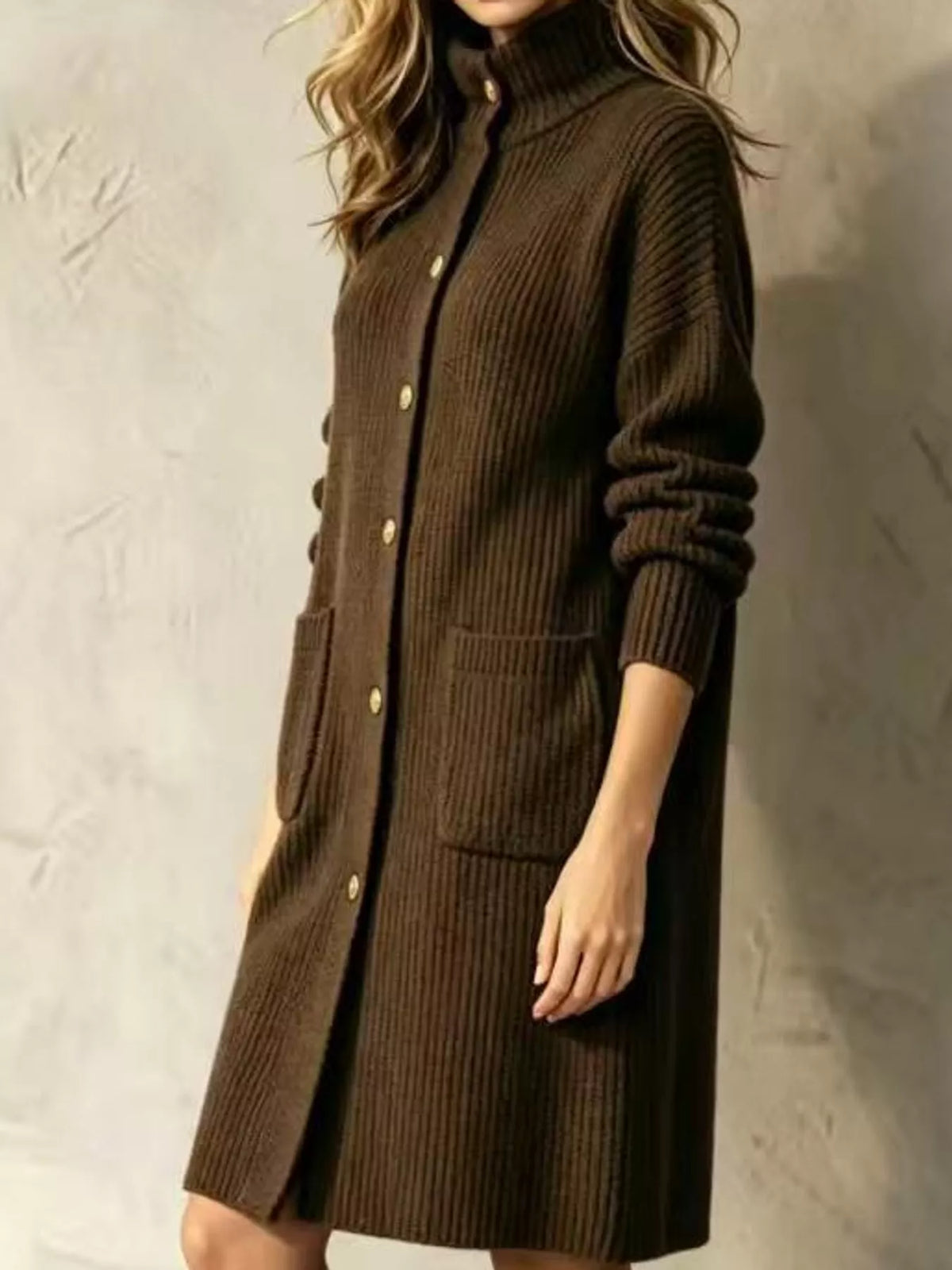 Women's Ribbed Turtleneck Longline Cardigan – view 3