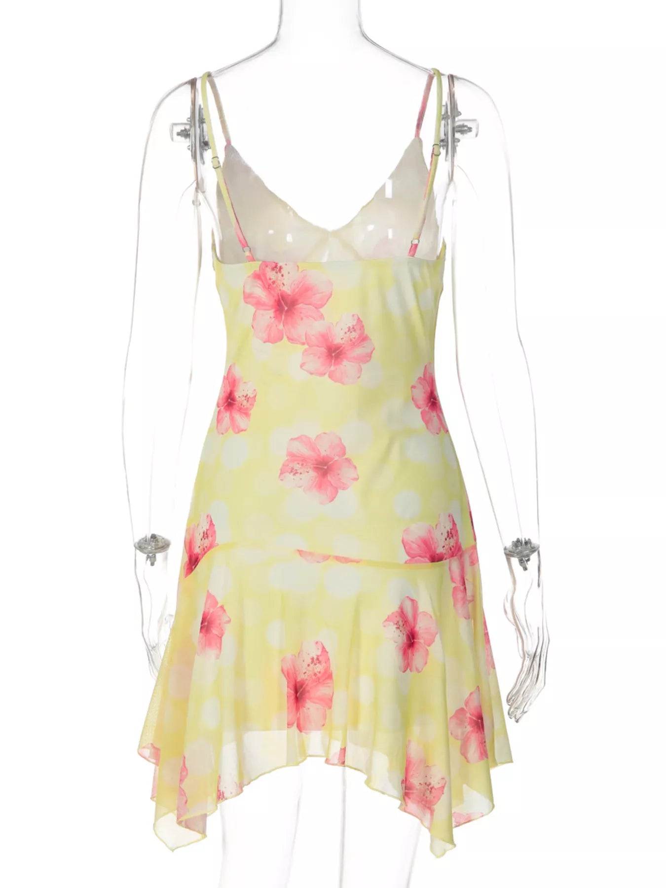 Sheer Floral Print Sleeveless Asymmetrical Mini Dress  Shop One Place