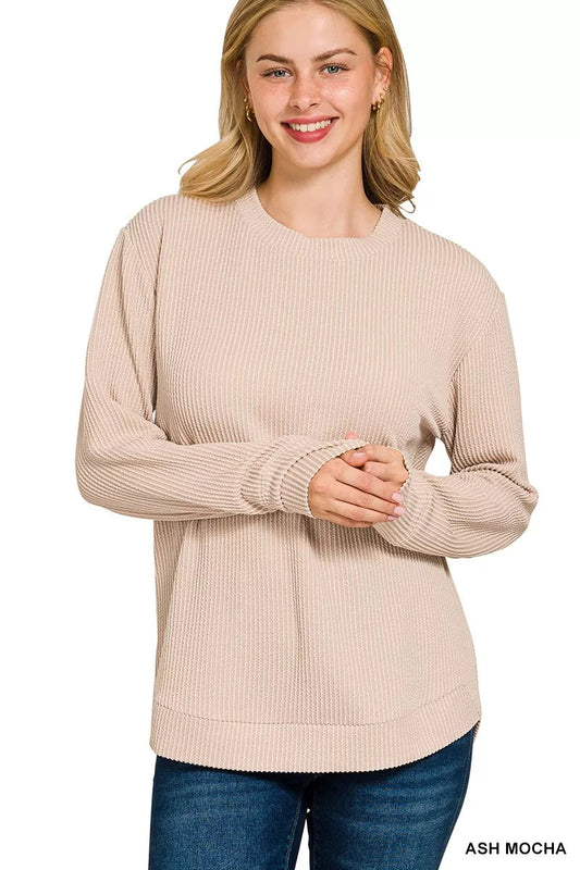 Zenana Full Size Raised Rib Round Neck Long Sleeve Top Plus Size  Shop One Place