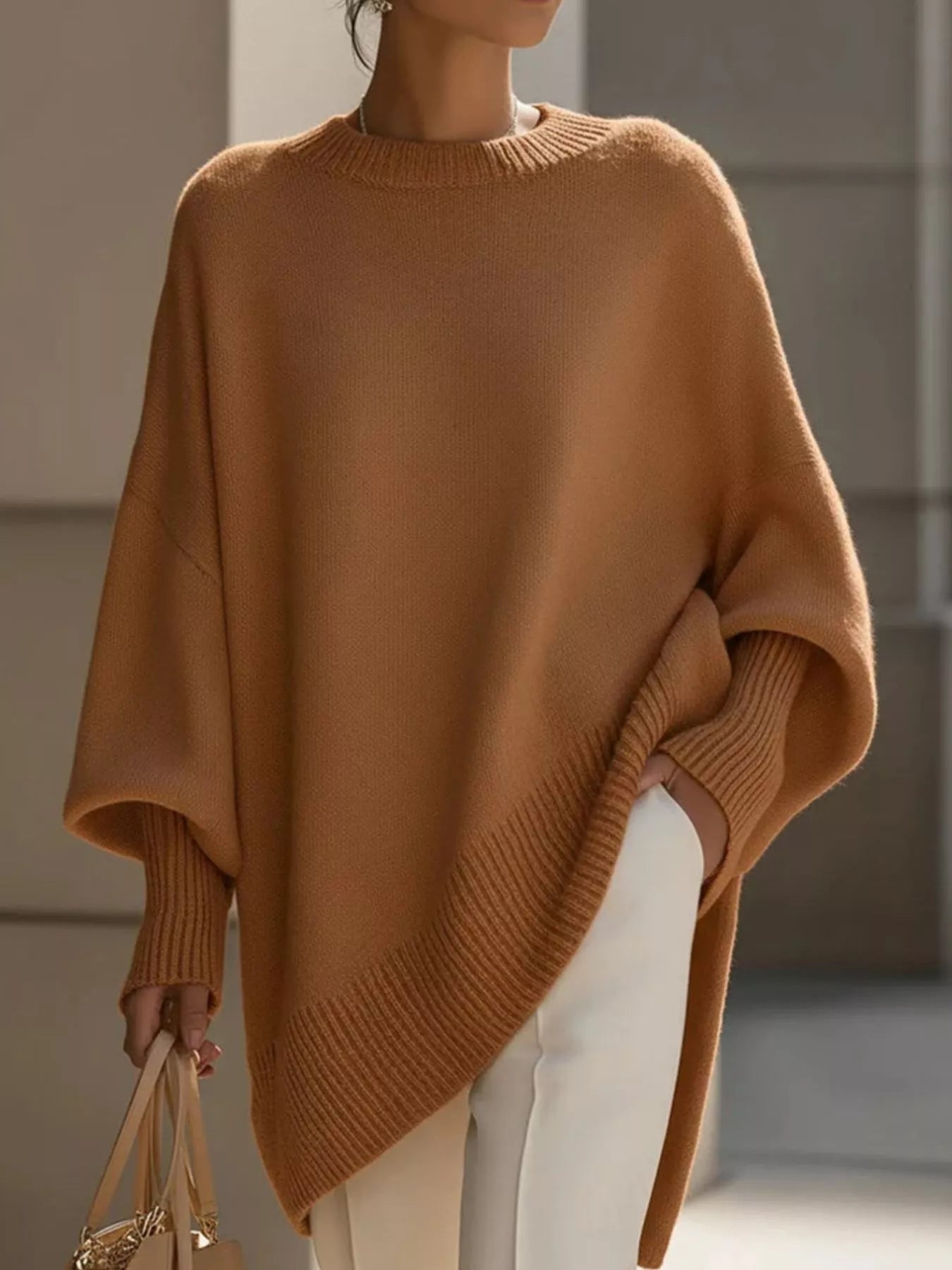 Oversized Batwing Sleeve Round Neck Sweater  Shop One Place