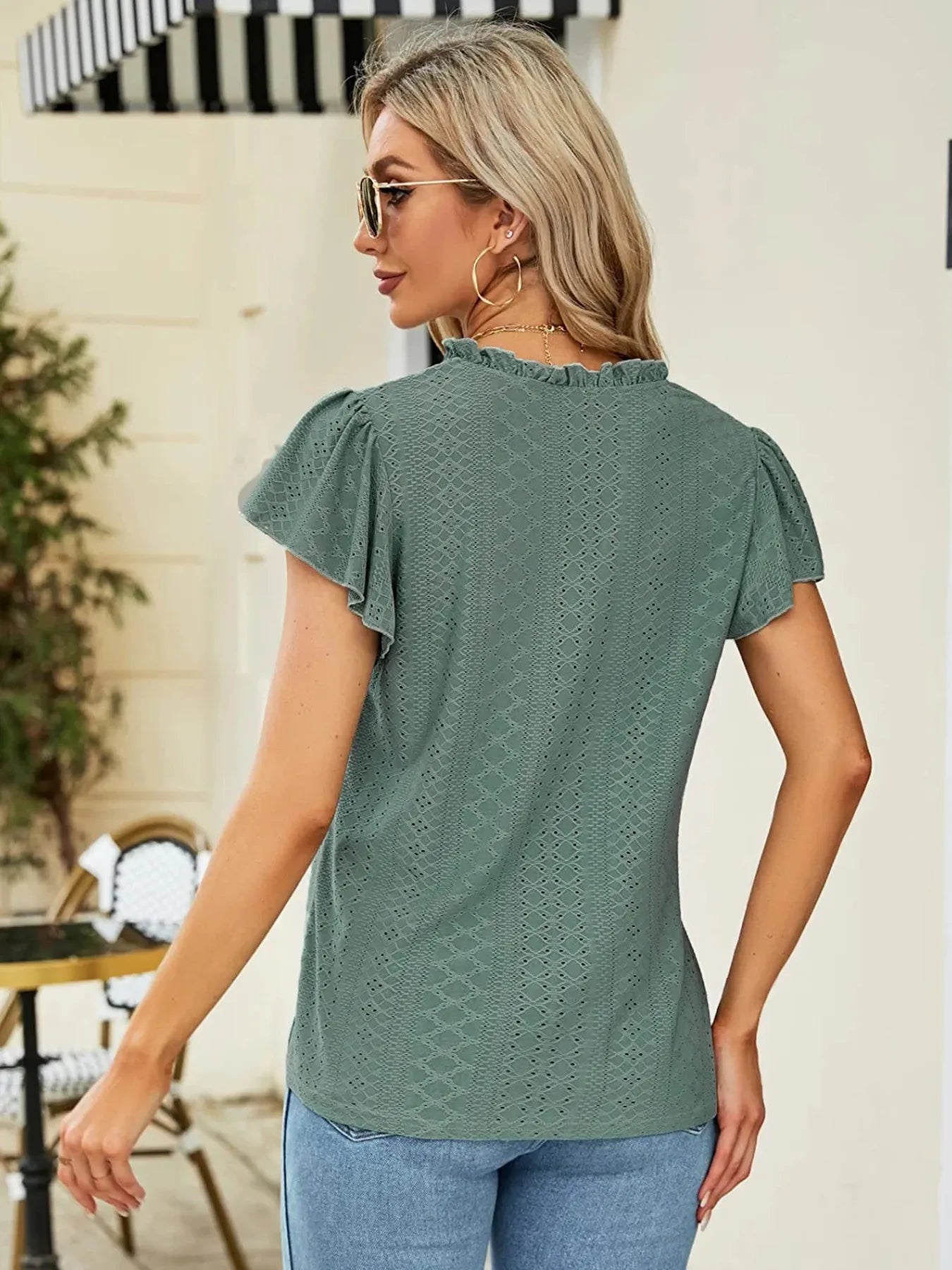 Women's Eyelet Notched Neck Short Sleeve T-Shirt – Lightweight Casual Summer Top | Shop One Place  Shop One Place