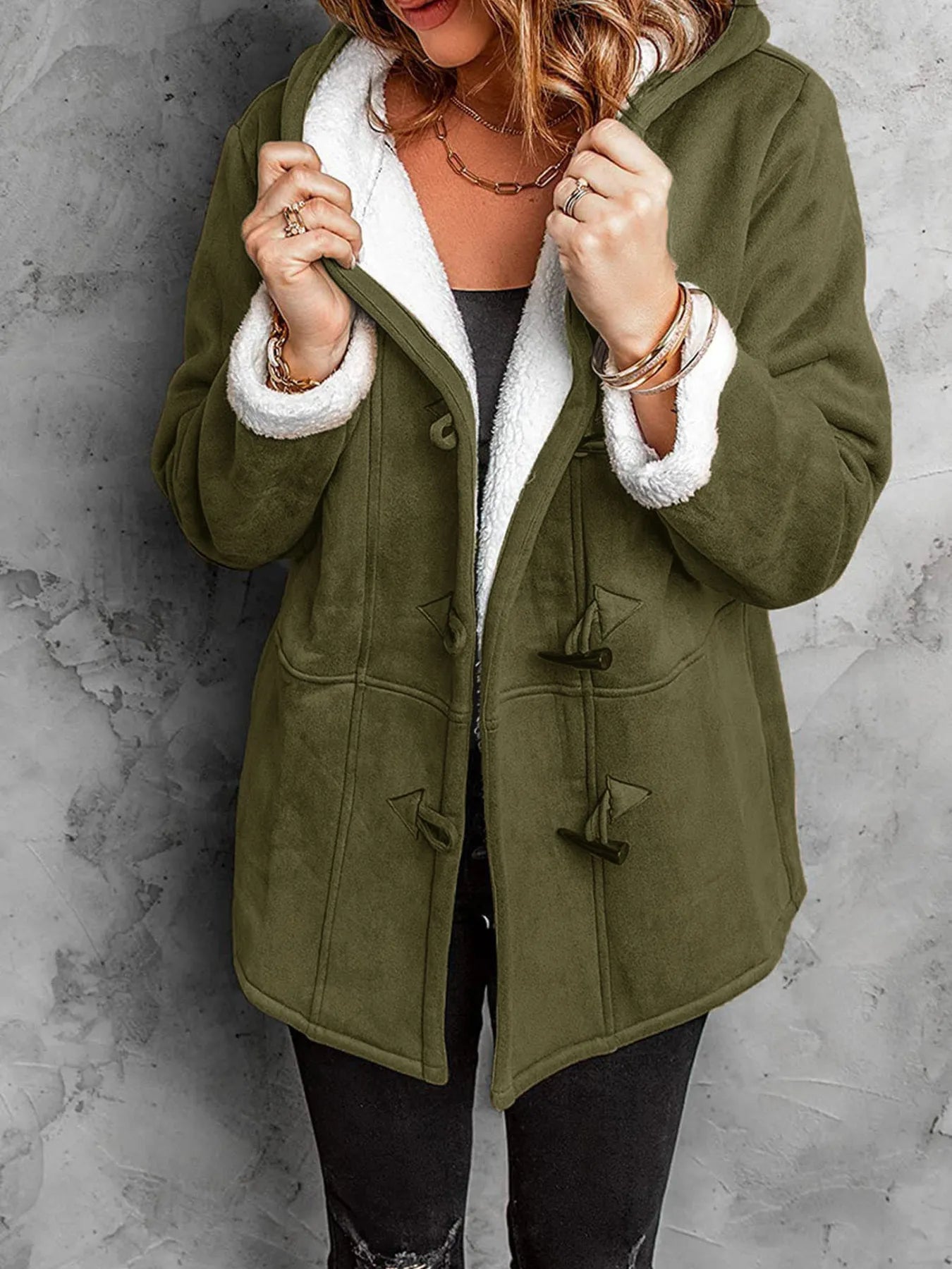 Full Size Cozy Sherpa Lined Toggle Coat with Hood Plus Size  Shop One Place