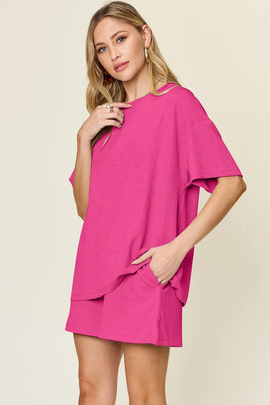 Double Take Basic style Round Neck Solid Set  Shop One Place