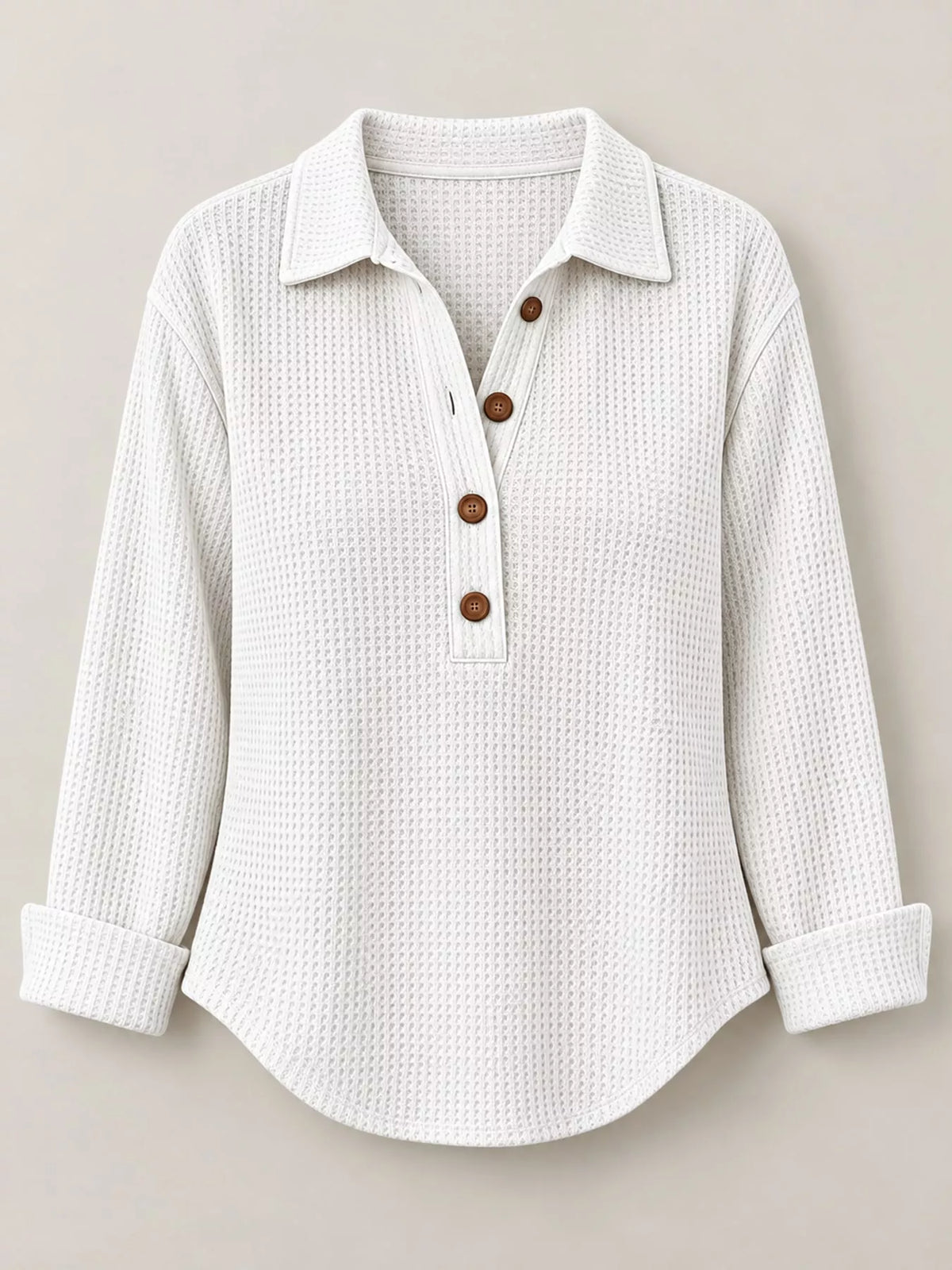 Women's Waffle Knit Long Sleeve Polo Top – view 23