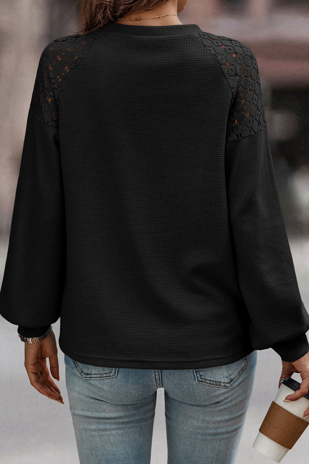 Real Teal Lace Patchwork Long Sleeve Textured Pullover  Shop One Place
