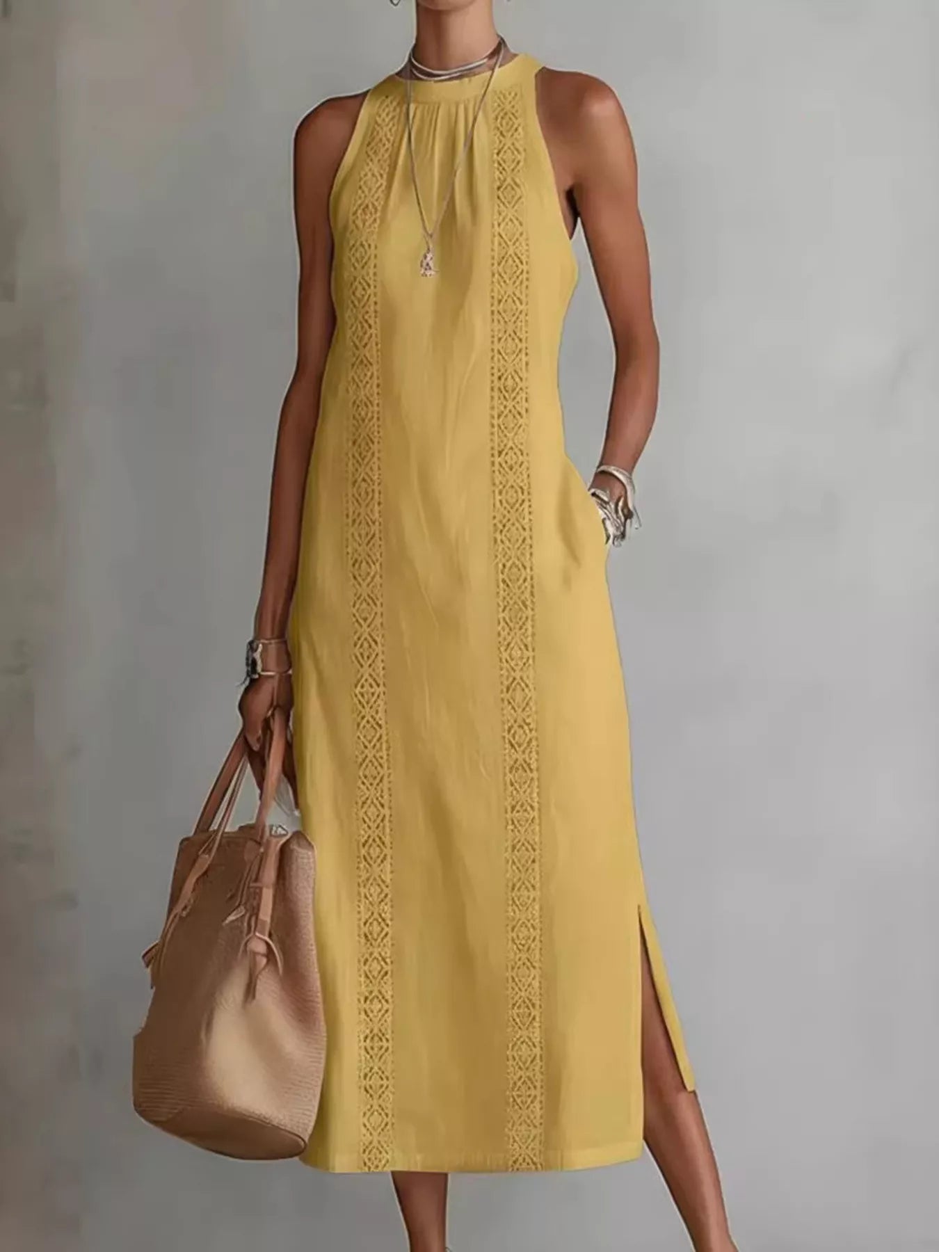 Full Size Side Slit Sleeveless Midi Dress Plus Size  Shop One Place