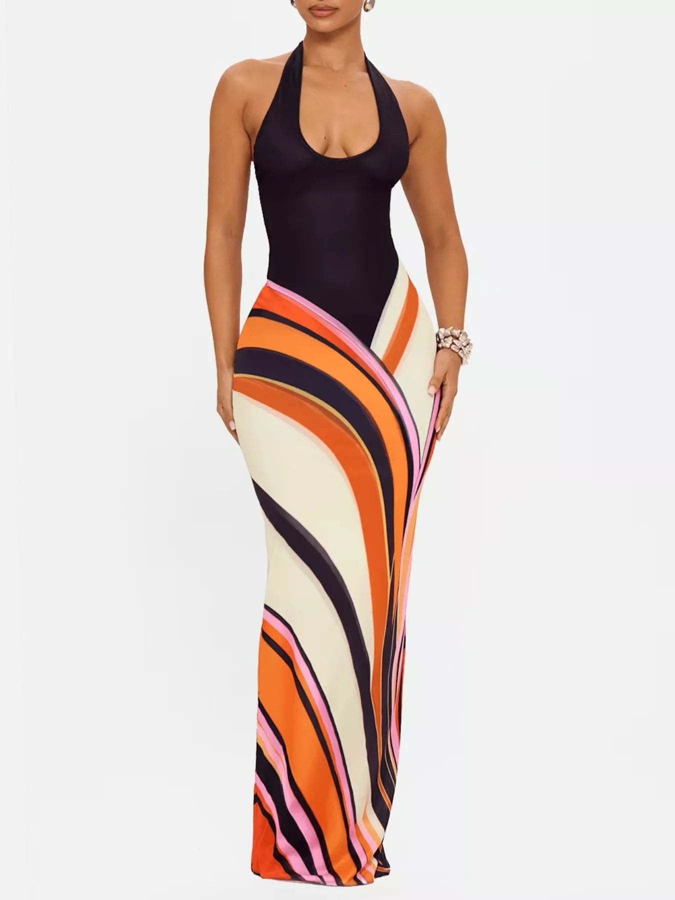 Halter Neck Maxi Dress with Abstract Print  Shop One Place