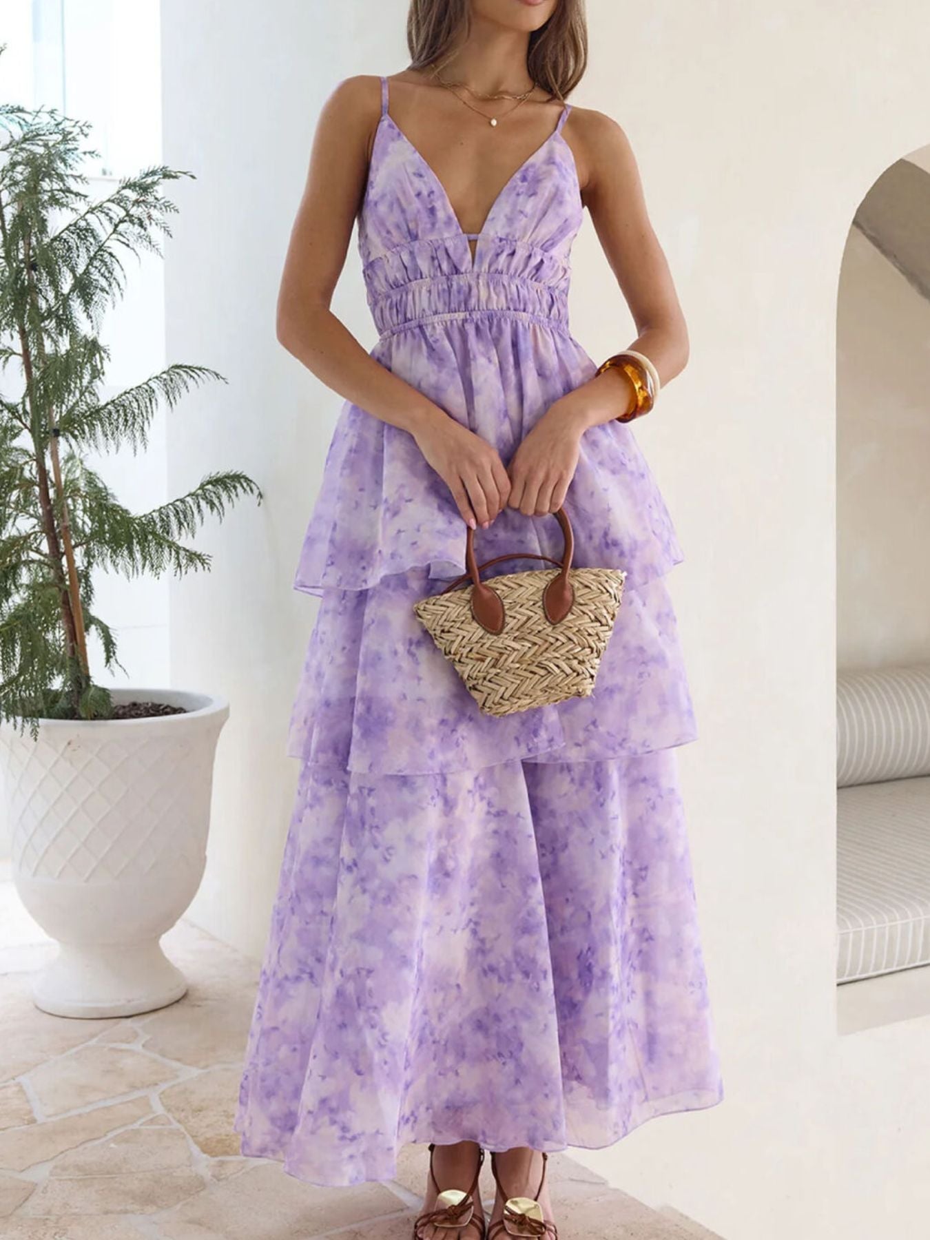 Tie-Dye Ruffled Layered Maxi Dress  Shop One Place