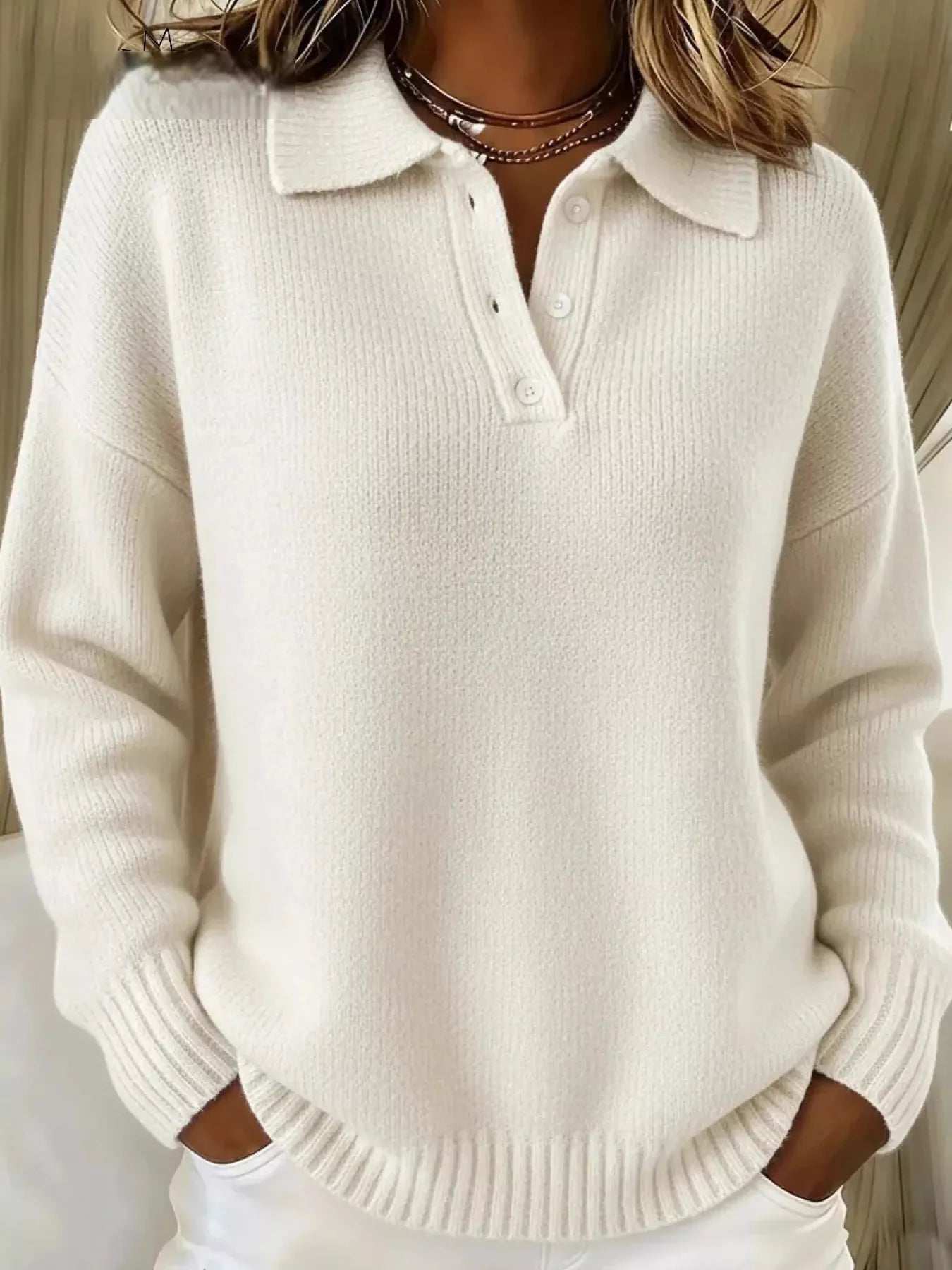 Full Size Button Detail Dropped Shoulder Sweater Plus Size  Shop One Place