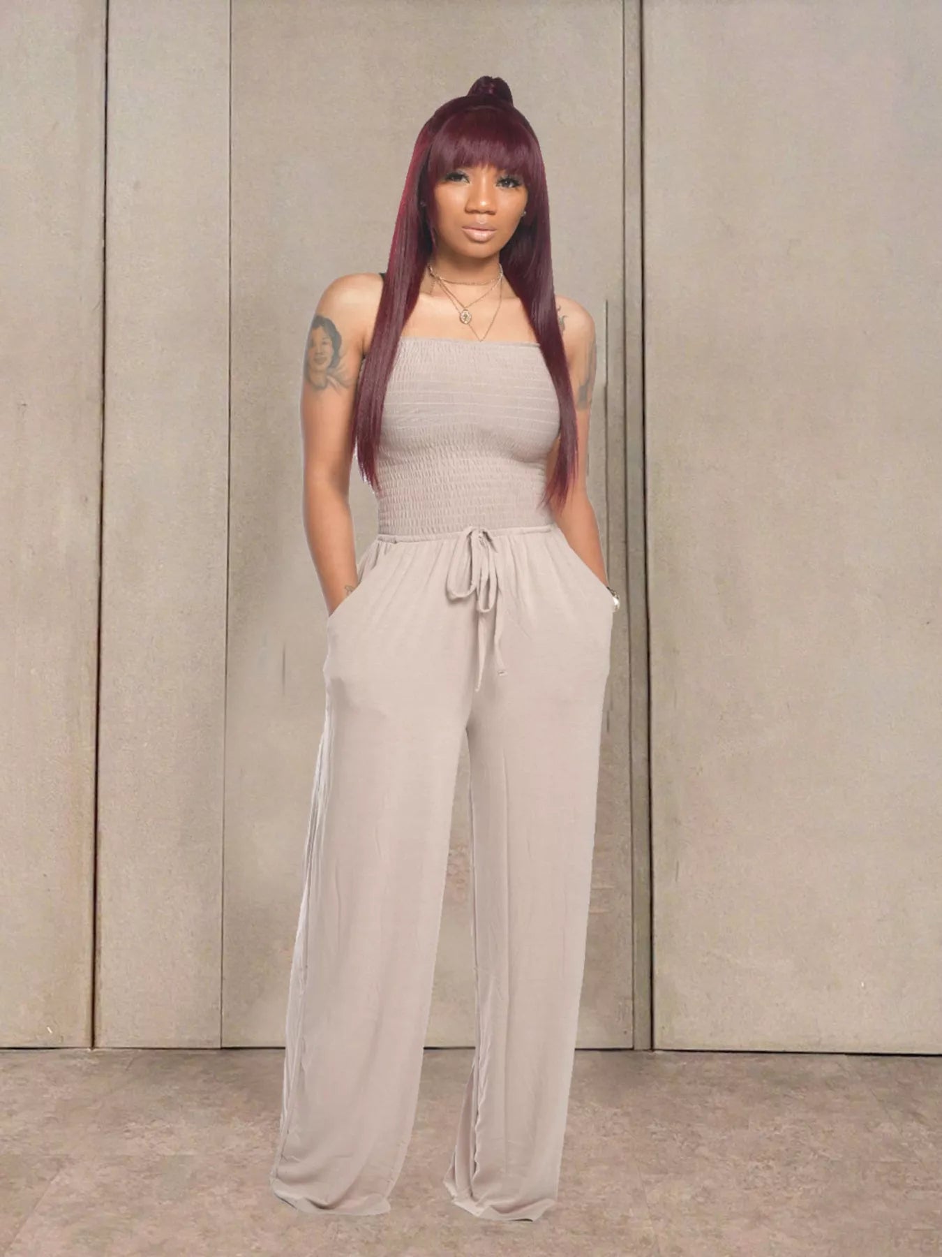 Strapless Smocked Wide-Leg Jumpsuit  Shop One Place