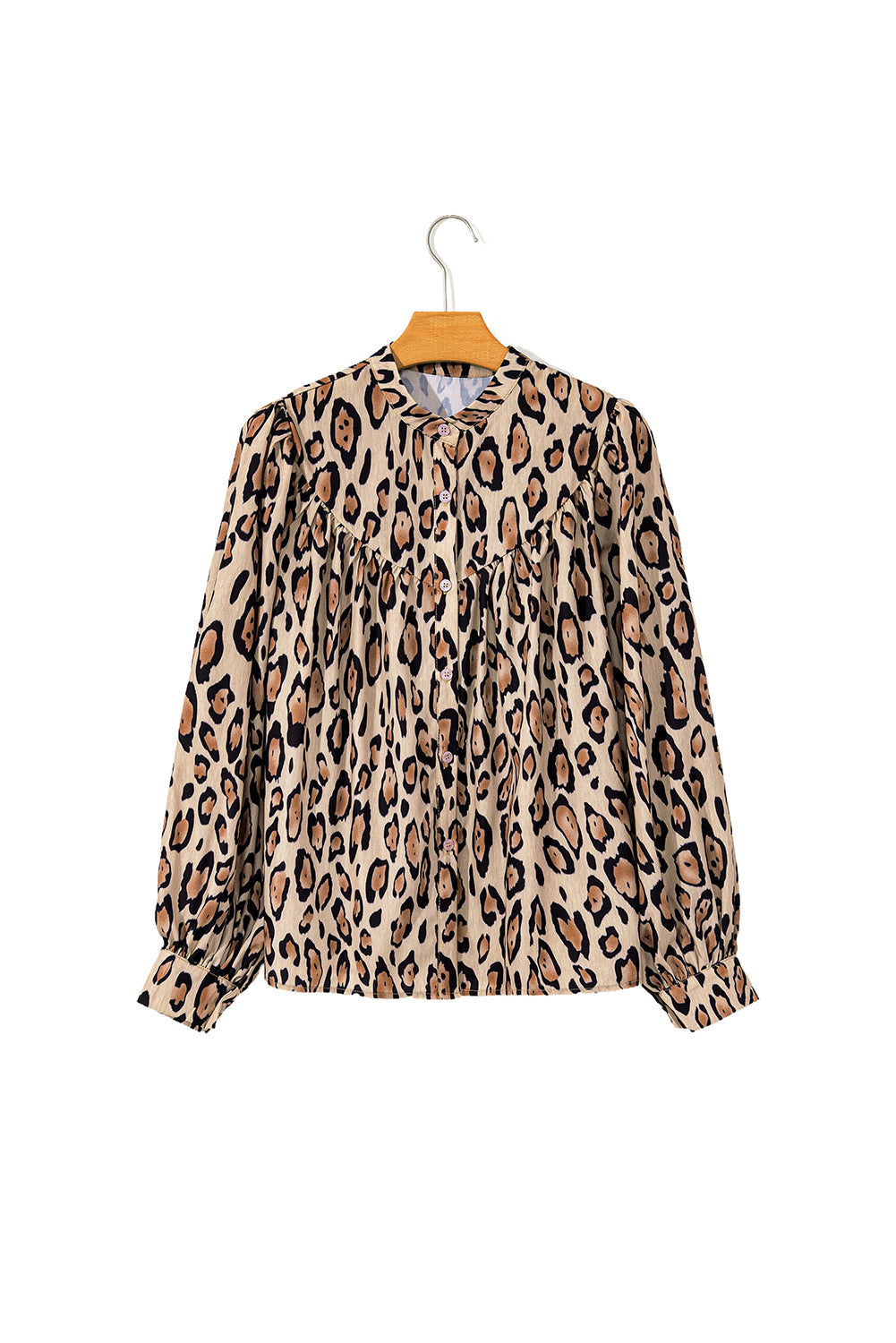 Light French Beige Leopard Print Balloon Sleeve Loose Blouse  Shop One Place