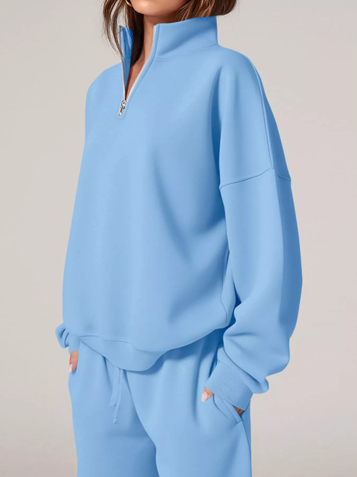 Half-Zip Sweatshirt and Wide-Leg Sweatpants Set  Shop One Place