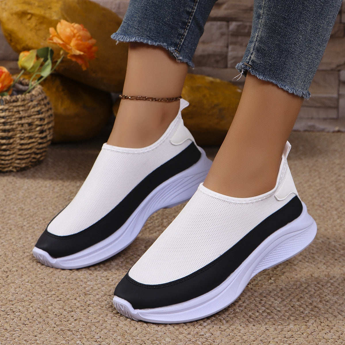Mesh Contrast Flat Slip-Ons  Shop One Place