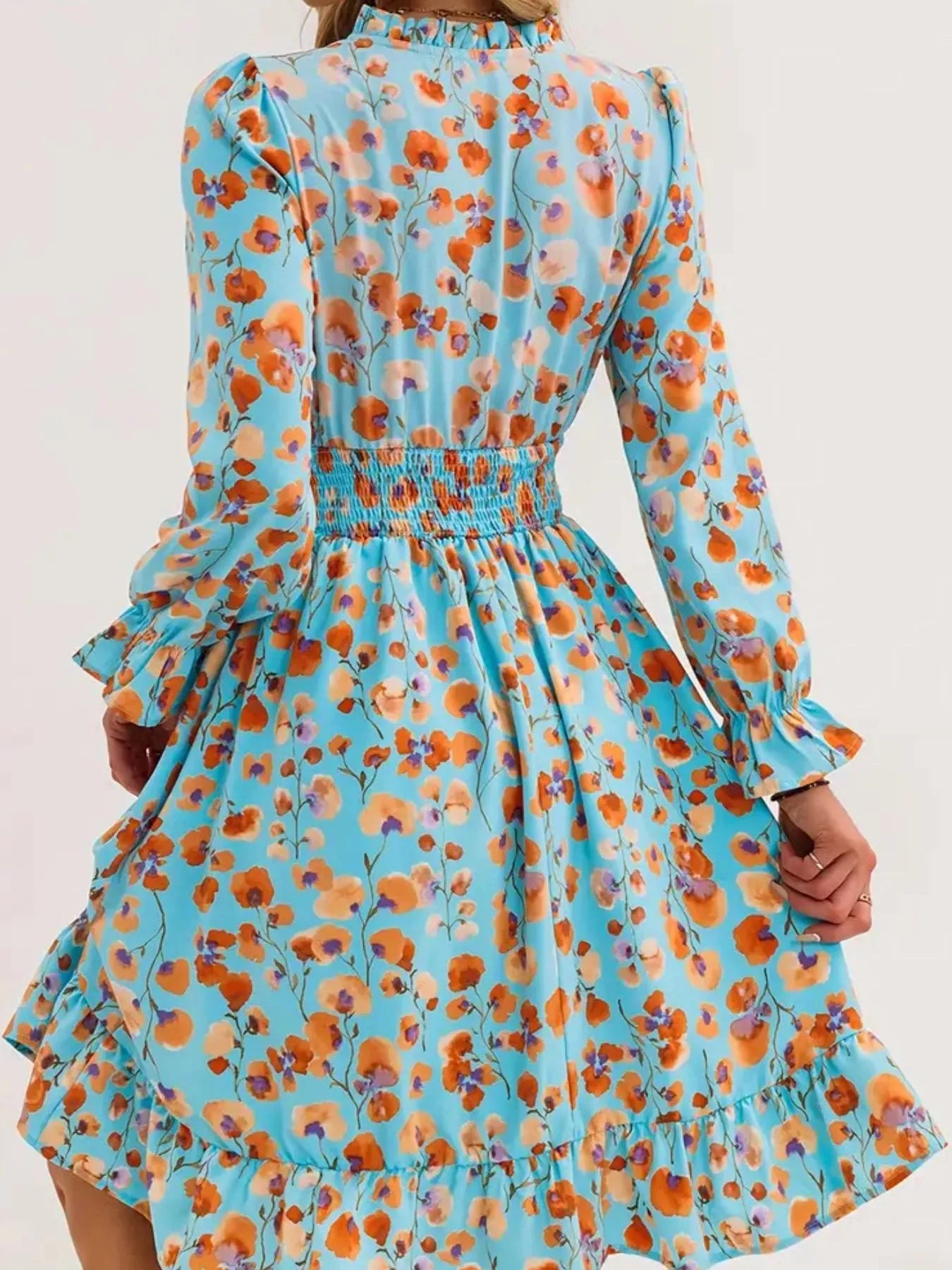 Floral Notched Flounce Sleeve Dress  Shop One Place