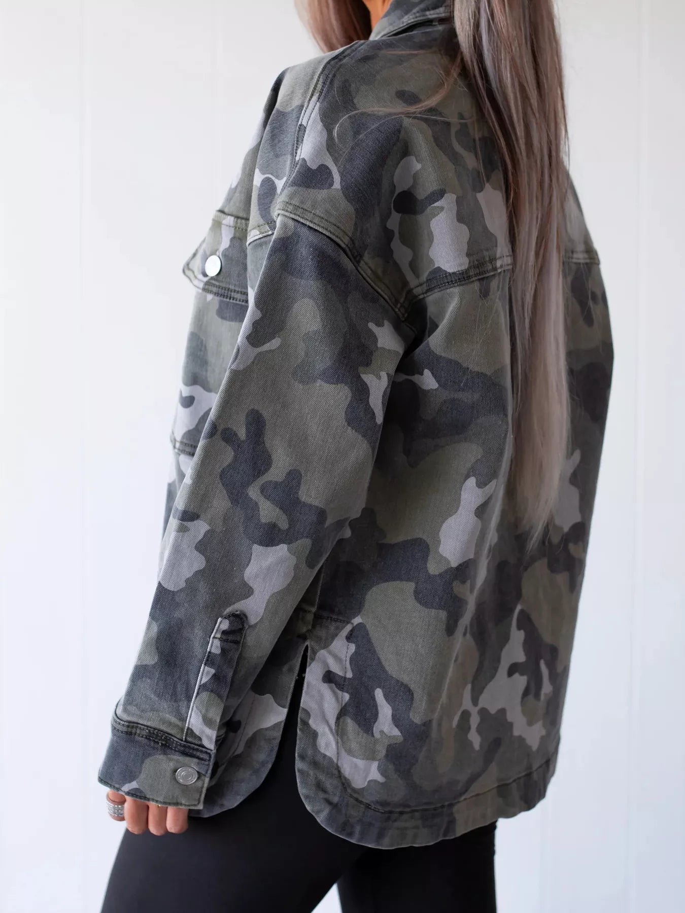 Camouflage Print Button Up Denim Jacket  Shop One Place