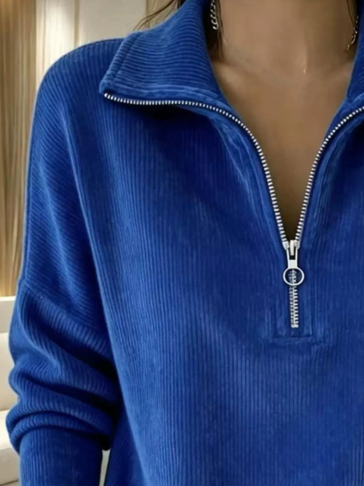 Full Size Corduroy Quarter-Zip Sweatshirt Plus Size  Shop One Place