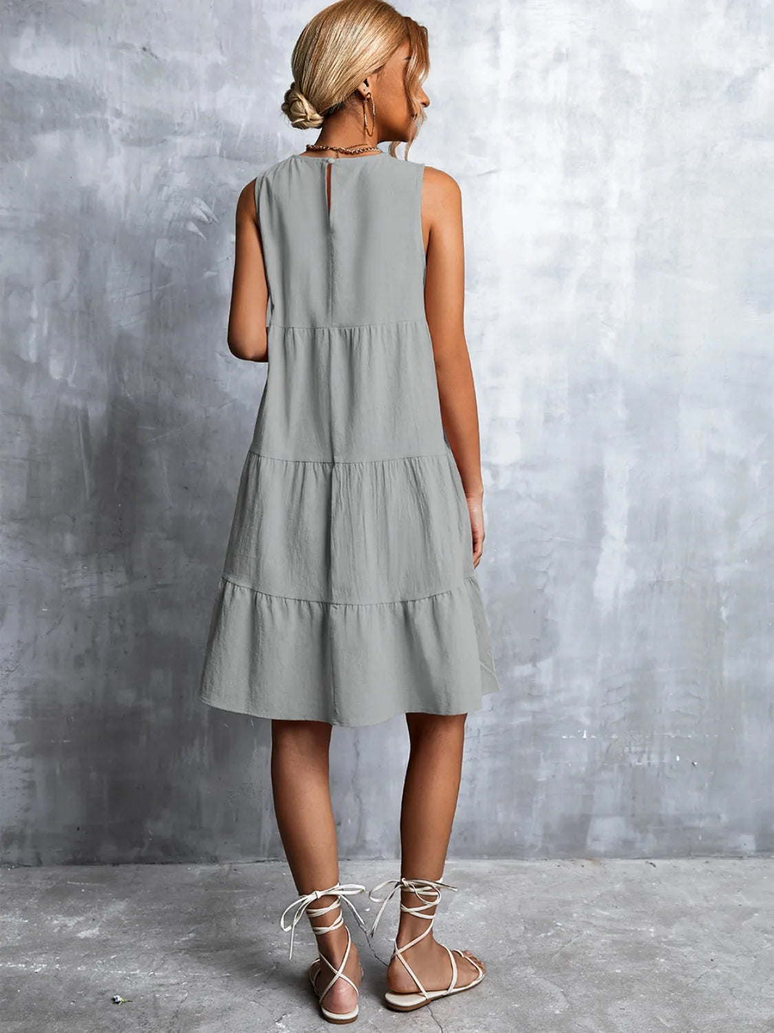 Tiered Round Neck Sleeveless Mini Tank Dress  Shop One Place