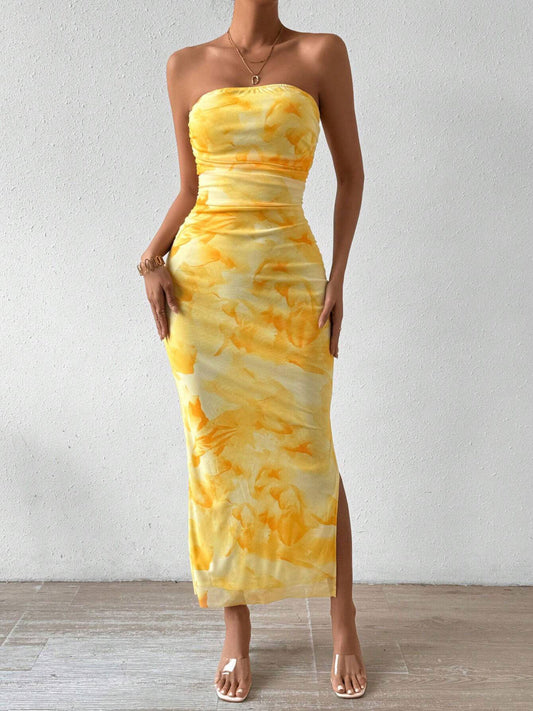 Ruched Strapless Bodycon Midi Dress  Shop One Place