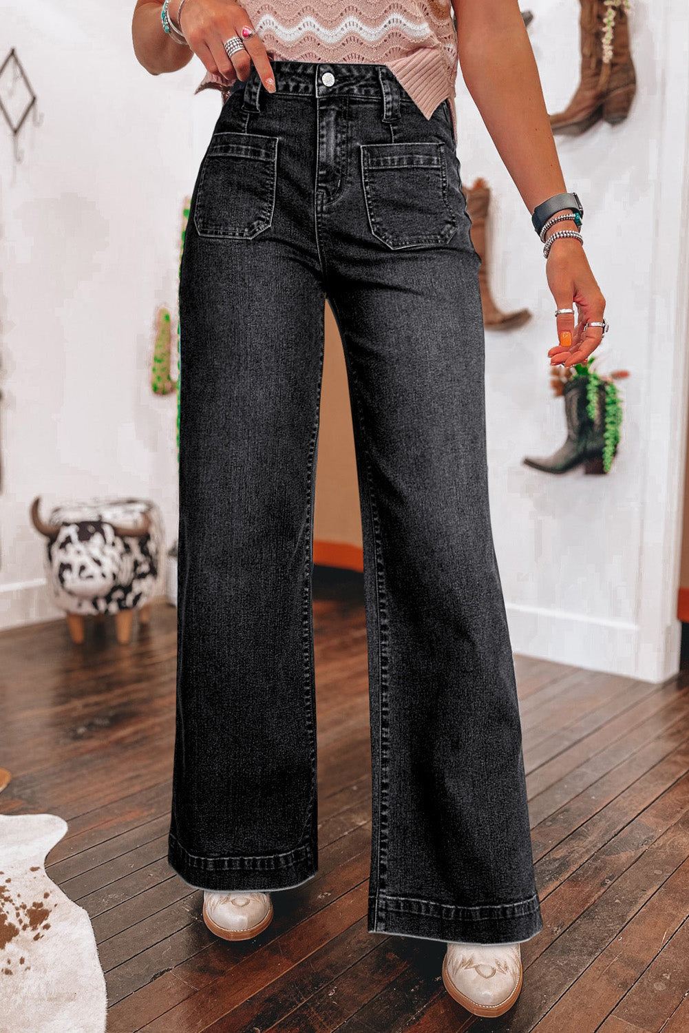 Sail Blue Wide Leg Pocketed High Waist Jeans  Shop One Place
