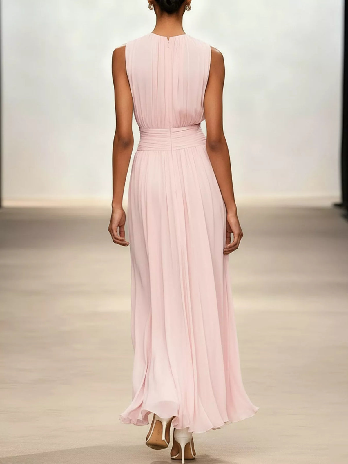 Women's Sleeveless Ruched Chiffon Maxi Dress – view 7