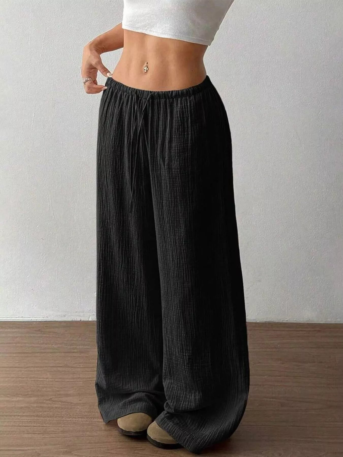 Full Size Drawstring Wide Leg Pants Plus Size  Shop One Place