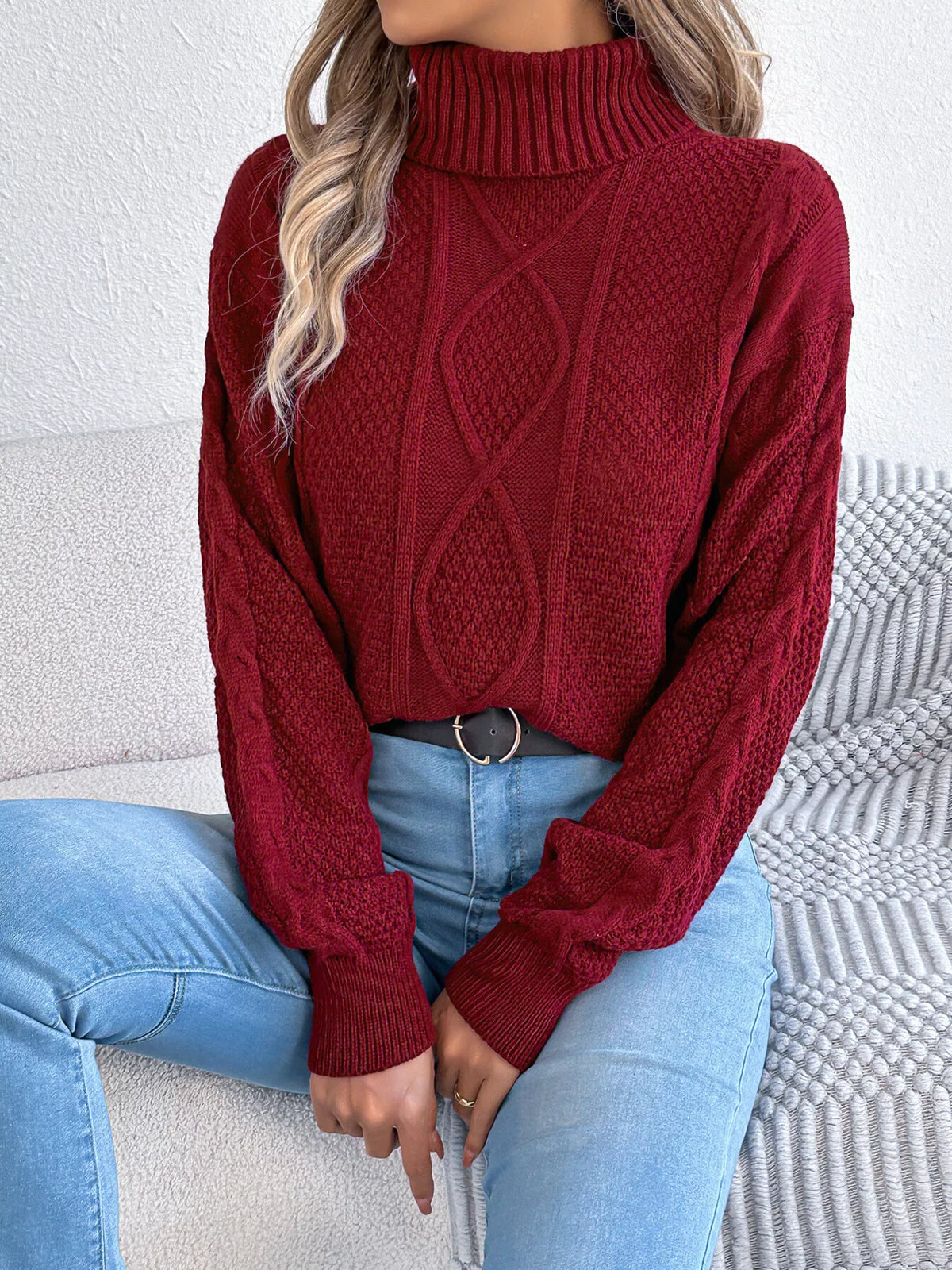 Women's Cable Knit Turtleneck Sweater – view 10