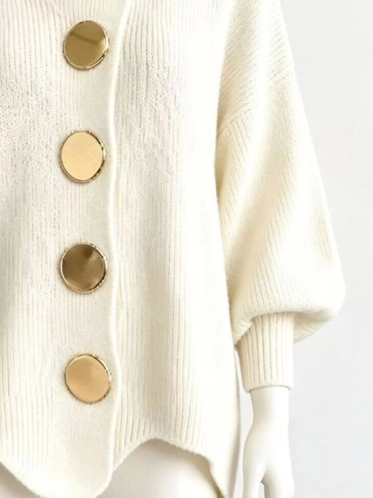 Full Size Collared Wavy Hem Knit Cardigan with Metal Button Plus Size  Shop One Place