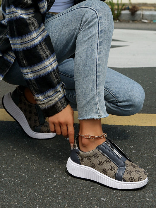 Floral Round Toe Sneakers with Zip  Shop One Place
