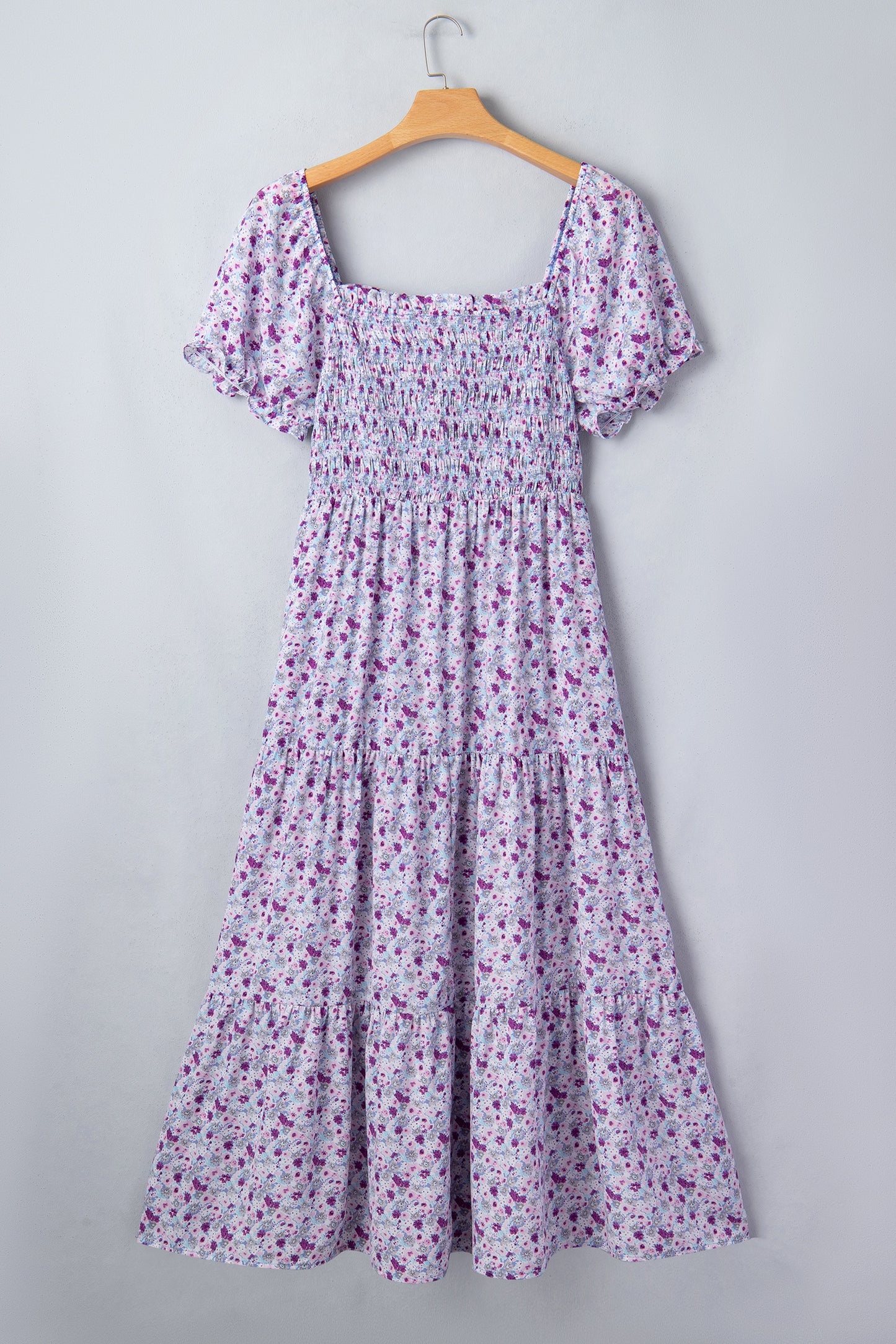 Purple Plus Size Floral Print Square Neck Smocked Maxi Dress  Shop One Place