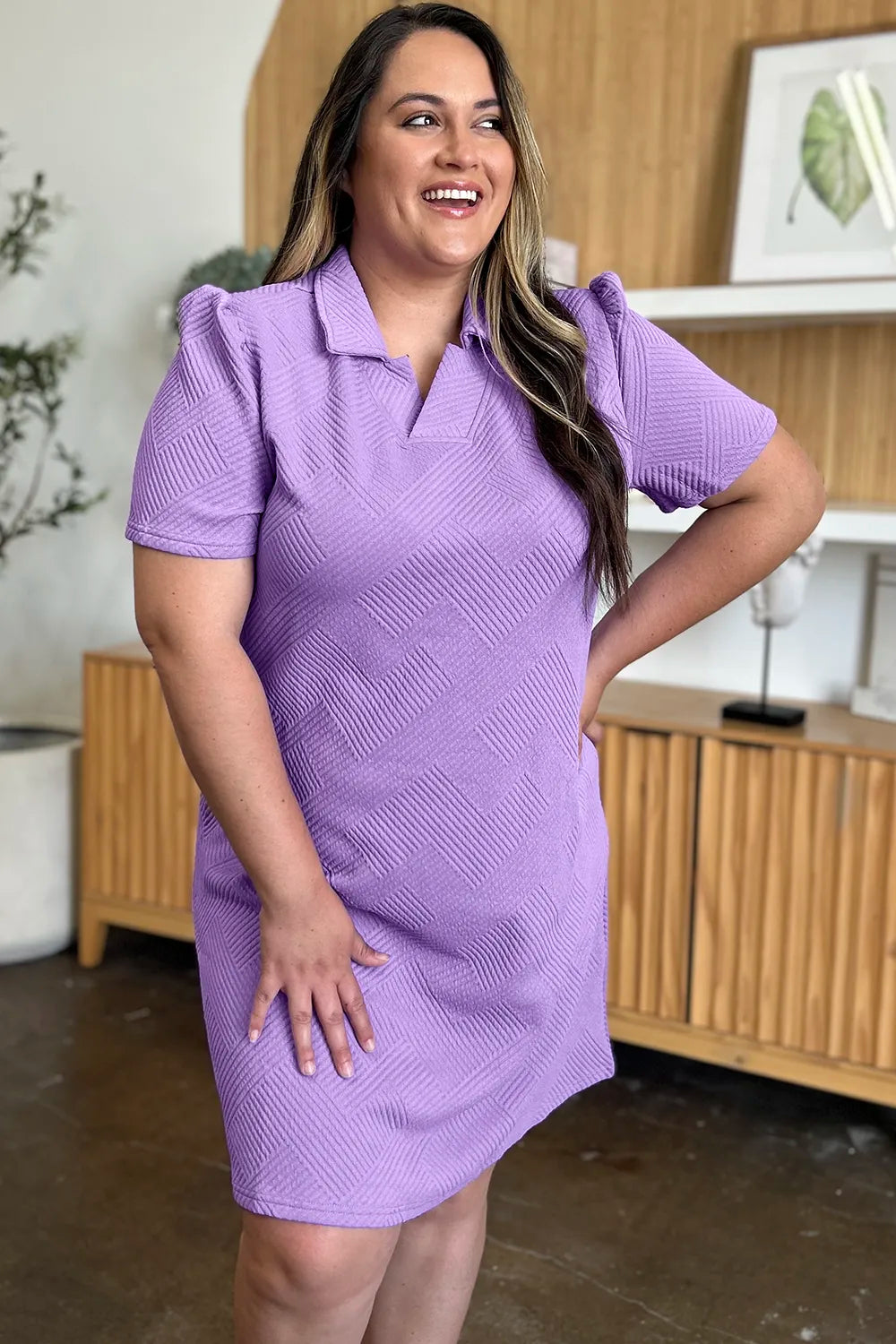 Double Take Full Size Texture Collared Neck Short Sleeve Dress  Shop One Place