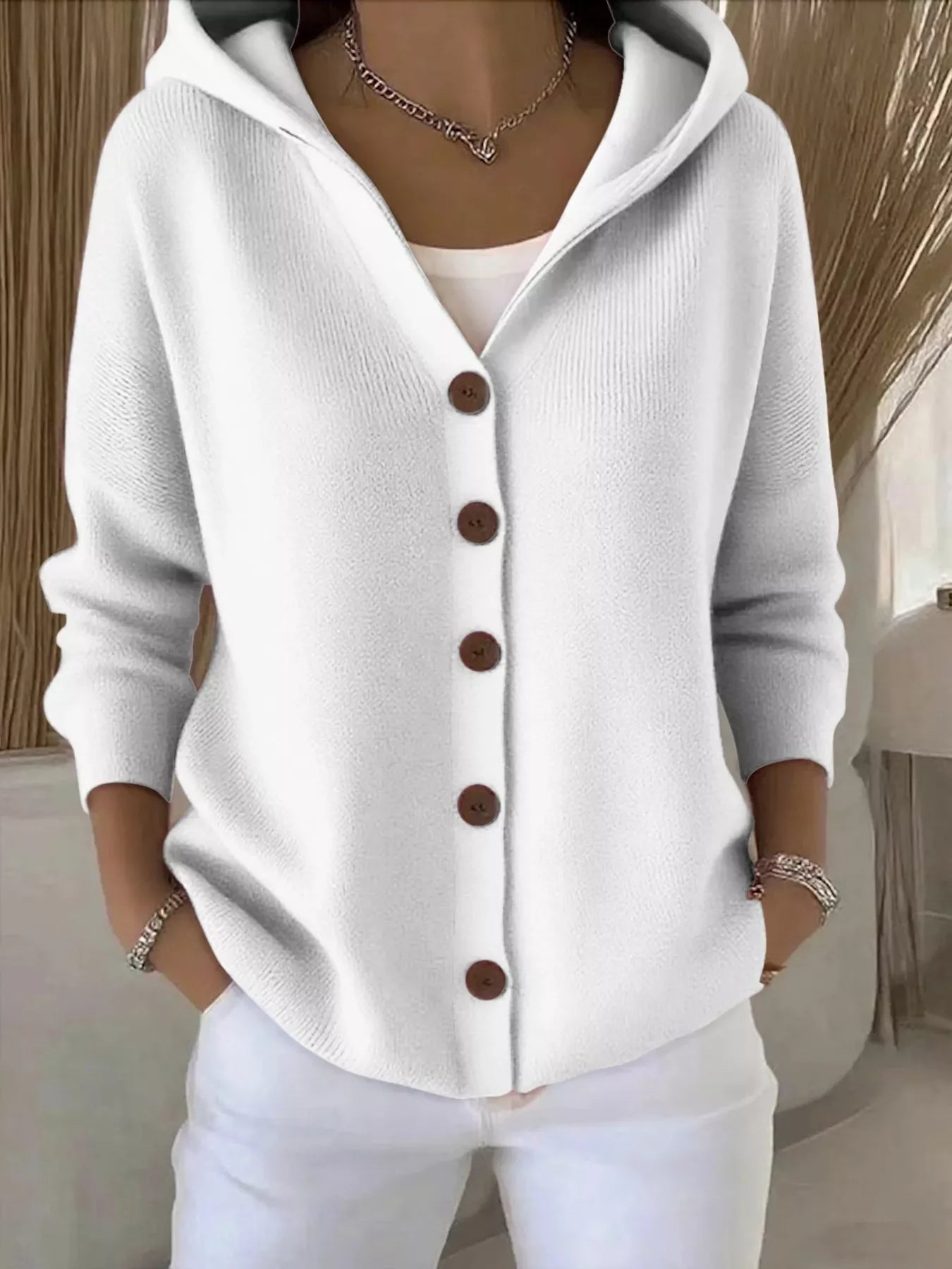 Full Size Hooded Button-Front Soft Knit Cardigan Plus Size  Shop One Place