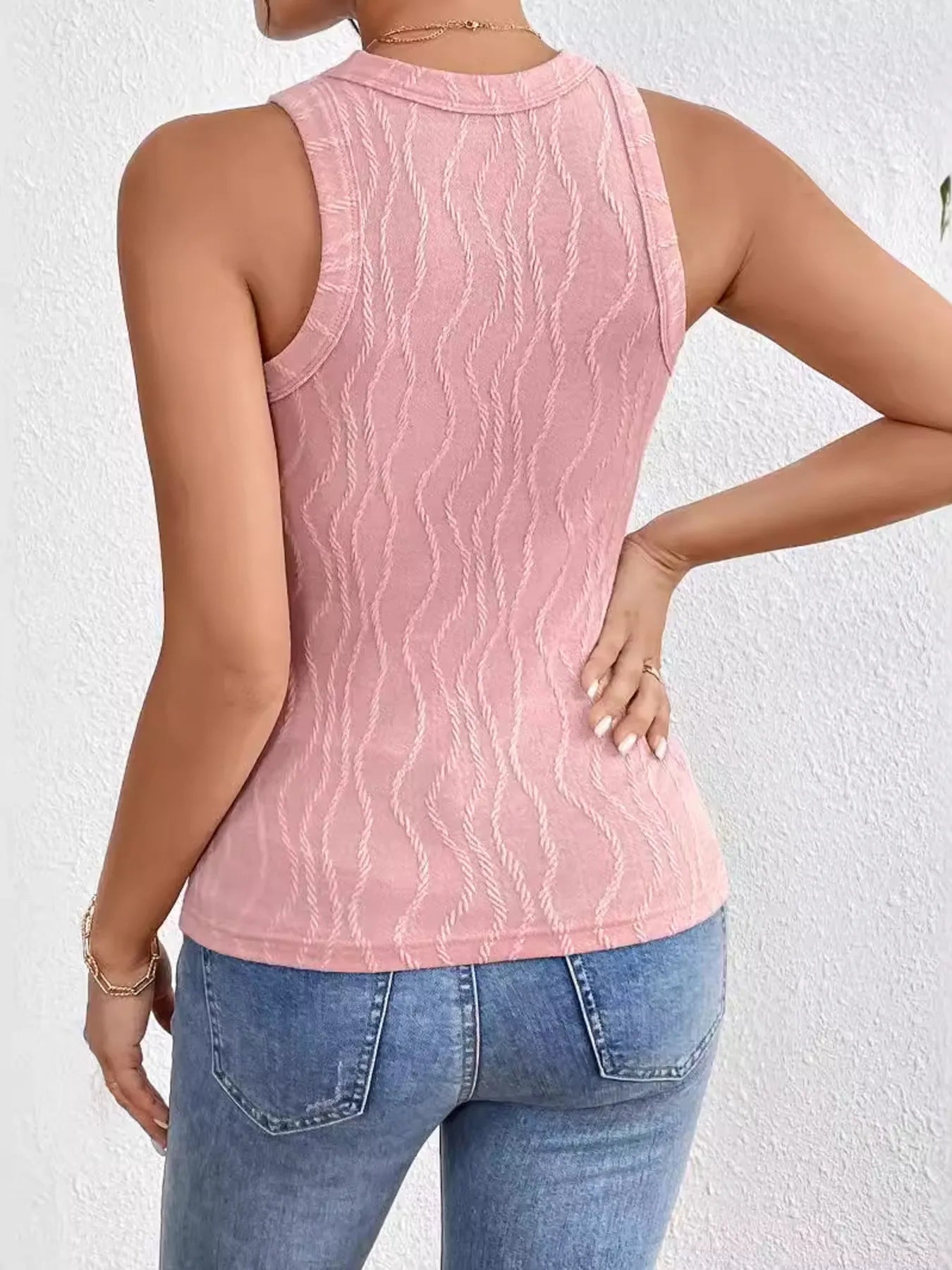 Textured Round Neck Tank Top  Shop One Place