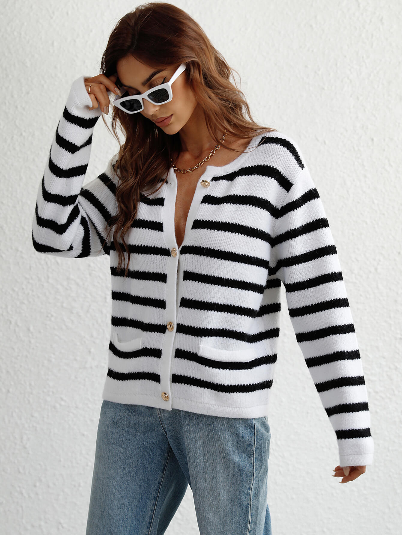 Woven Right Striped Button Front Cardigan  Shop One Place