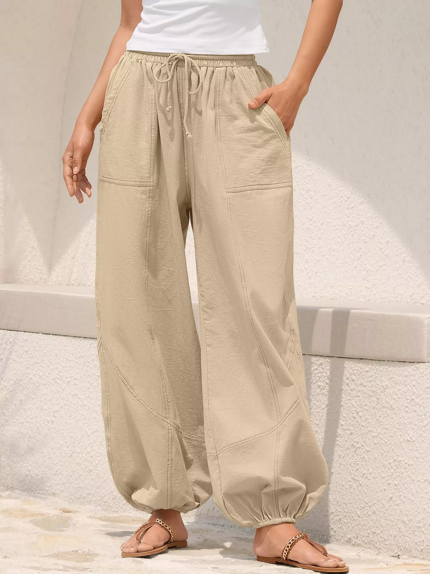 Casual Loose Fit Drawstring Waist Harem Joggers  Shop One Place