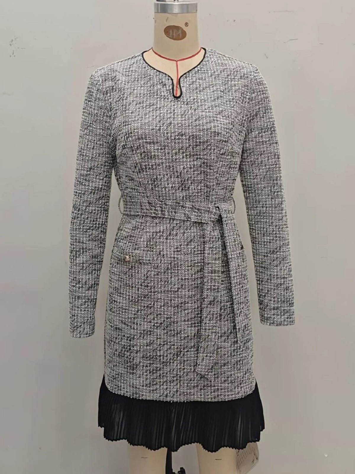 Elegant Long Sleeve Belted Shift Dress with Ruffled Hem  Shop One Place