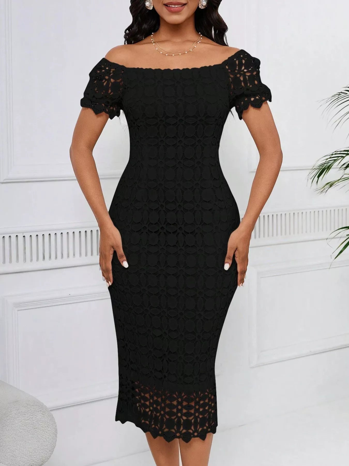 Lace Short Sleeve Midi Dress  Shop One Place