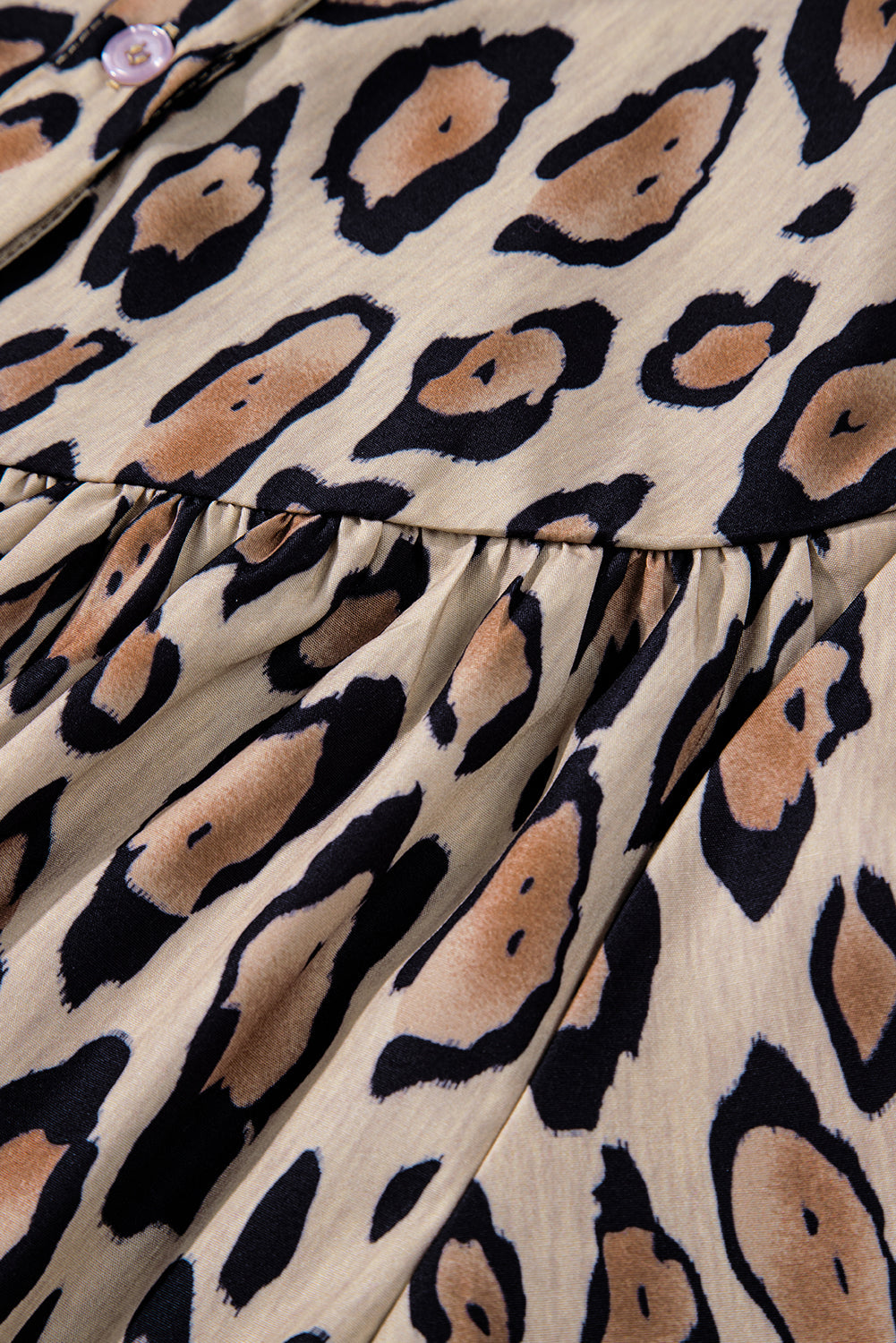 Light French Beige Leopard Print Balloon Sleeve Loose Blouse  Shop One Place