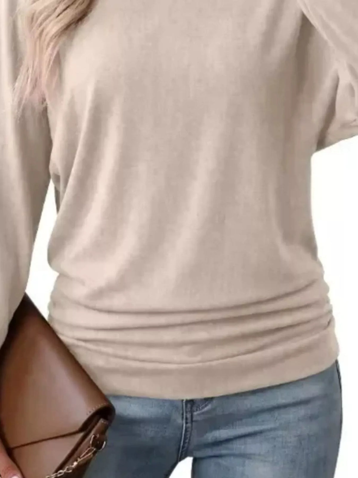 Women's Long Sleeve Crew Neck T-Shirt with Ruched Hem – view 14