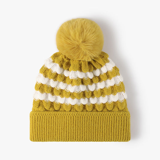 Striped Contrast Knit Hat with Pom-pom  Shop One Place