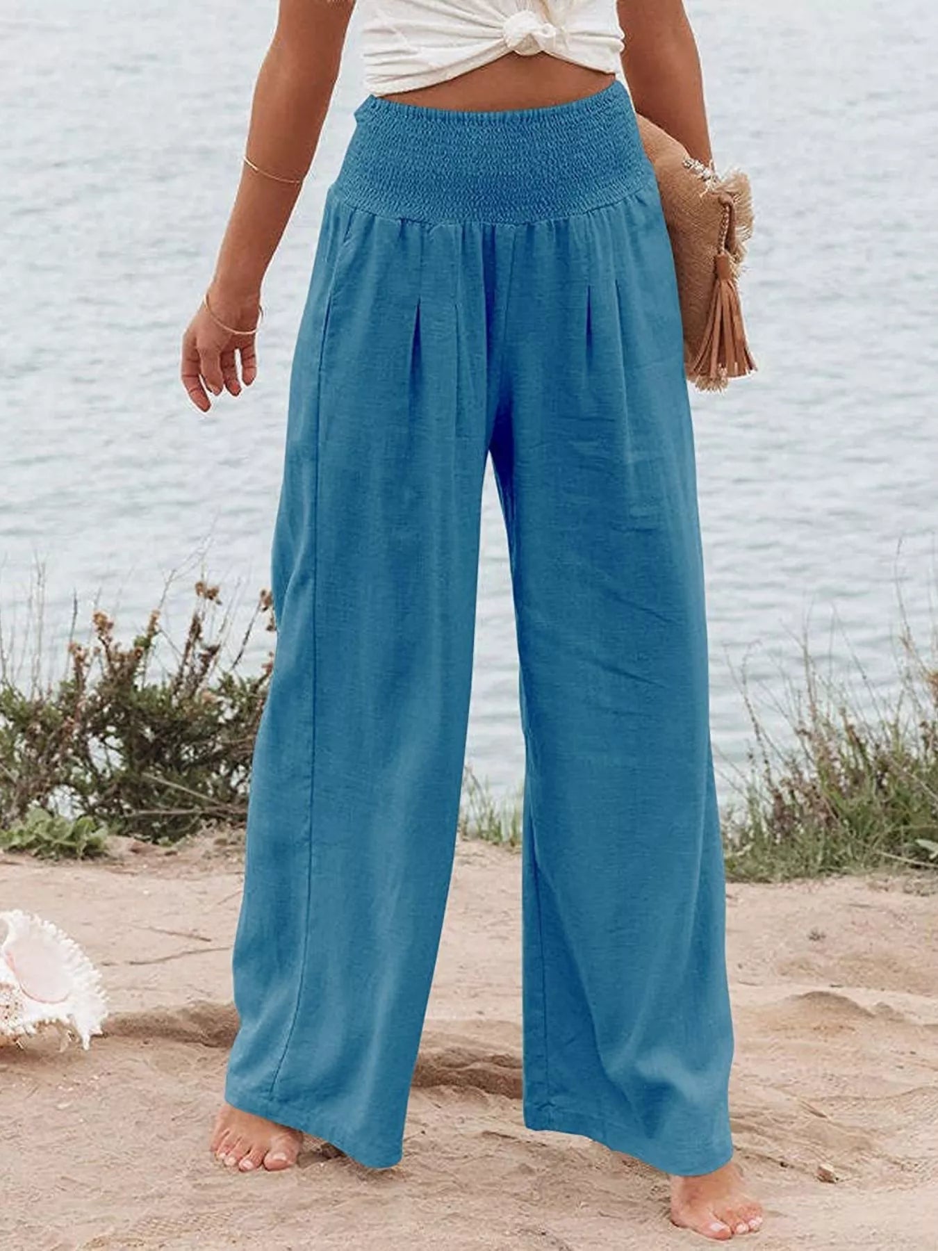 Smocked High Waisted Wide Leg Pants  Shop One Place