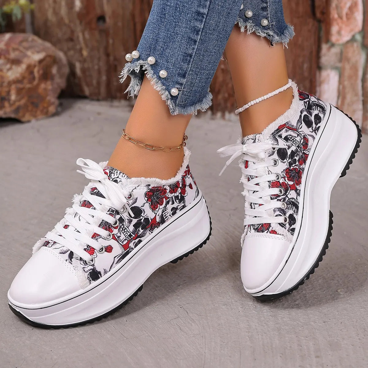 Printed Lace Up Platform Sneakers  Shop One Place