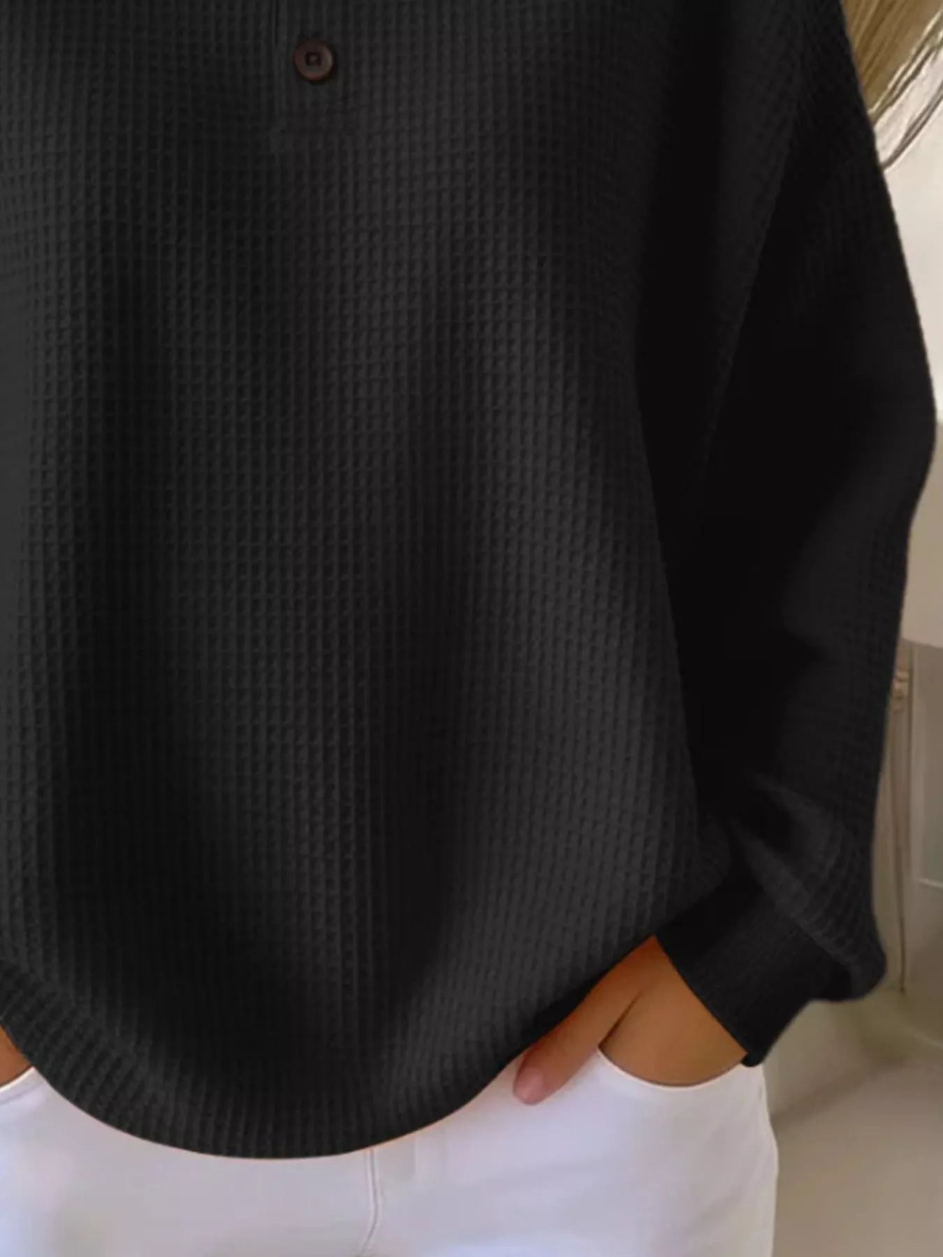 Full Size Waffle Knit Button Detail Top Plus Size  Shop One Place