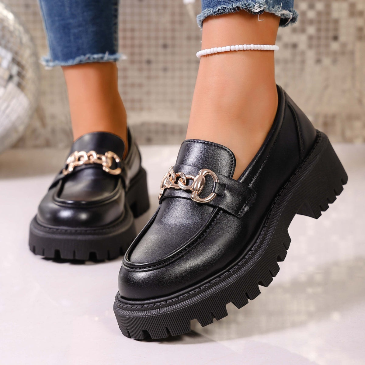 Chain Decor Round Toe Loafers  Shop One Place