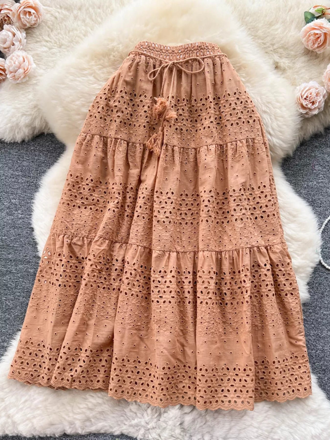 Eyelet Tiered Maxi Skirt  Shop One Place