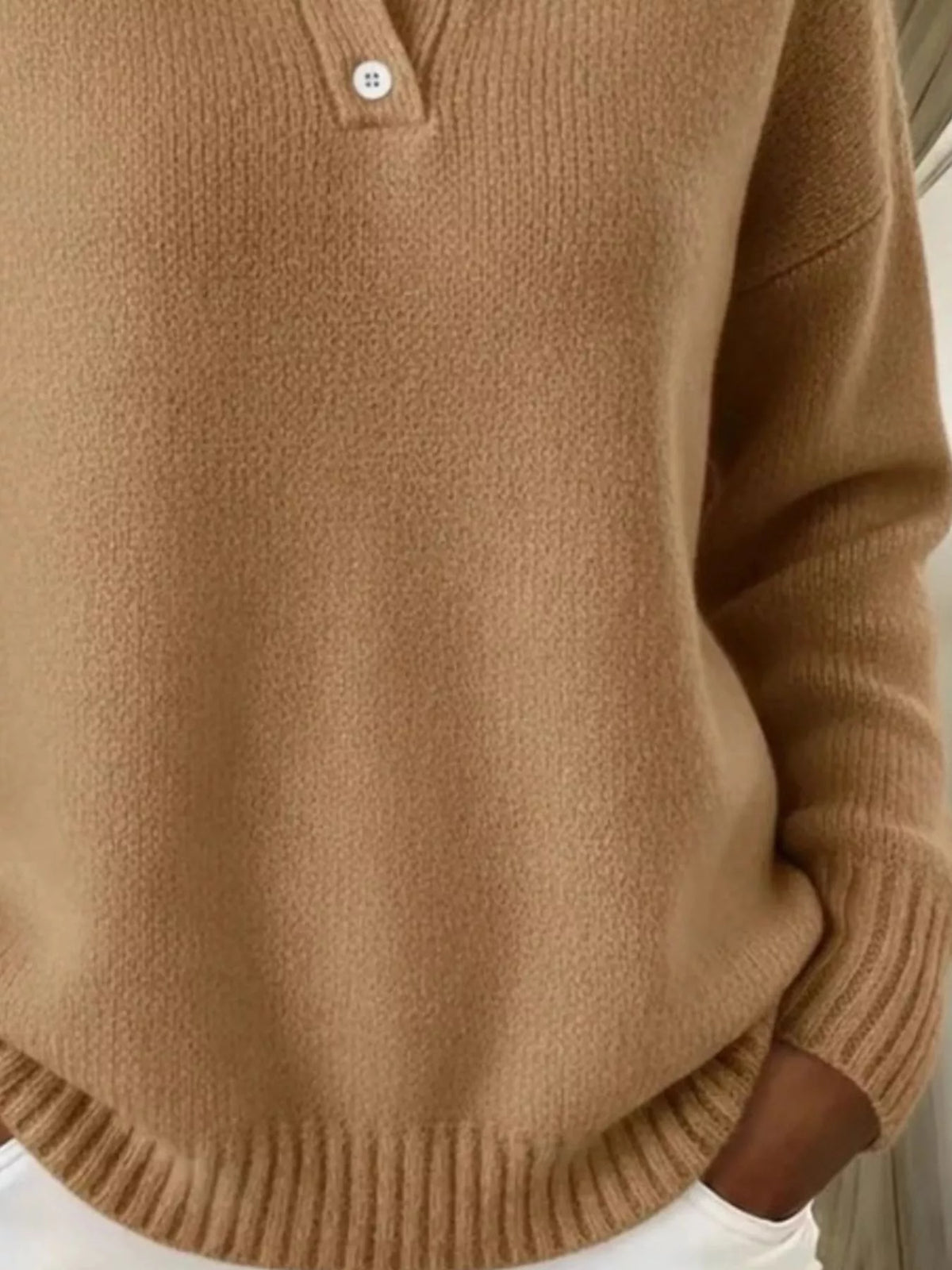 Full Size Button Detail Drop Shoulder Sweater Plus Size  Shop One Place